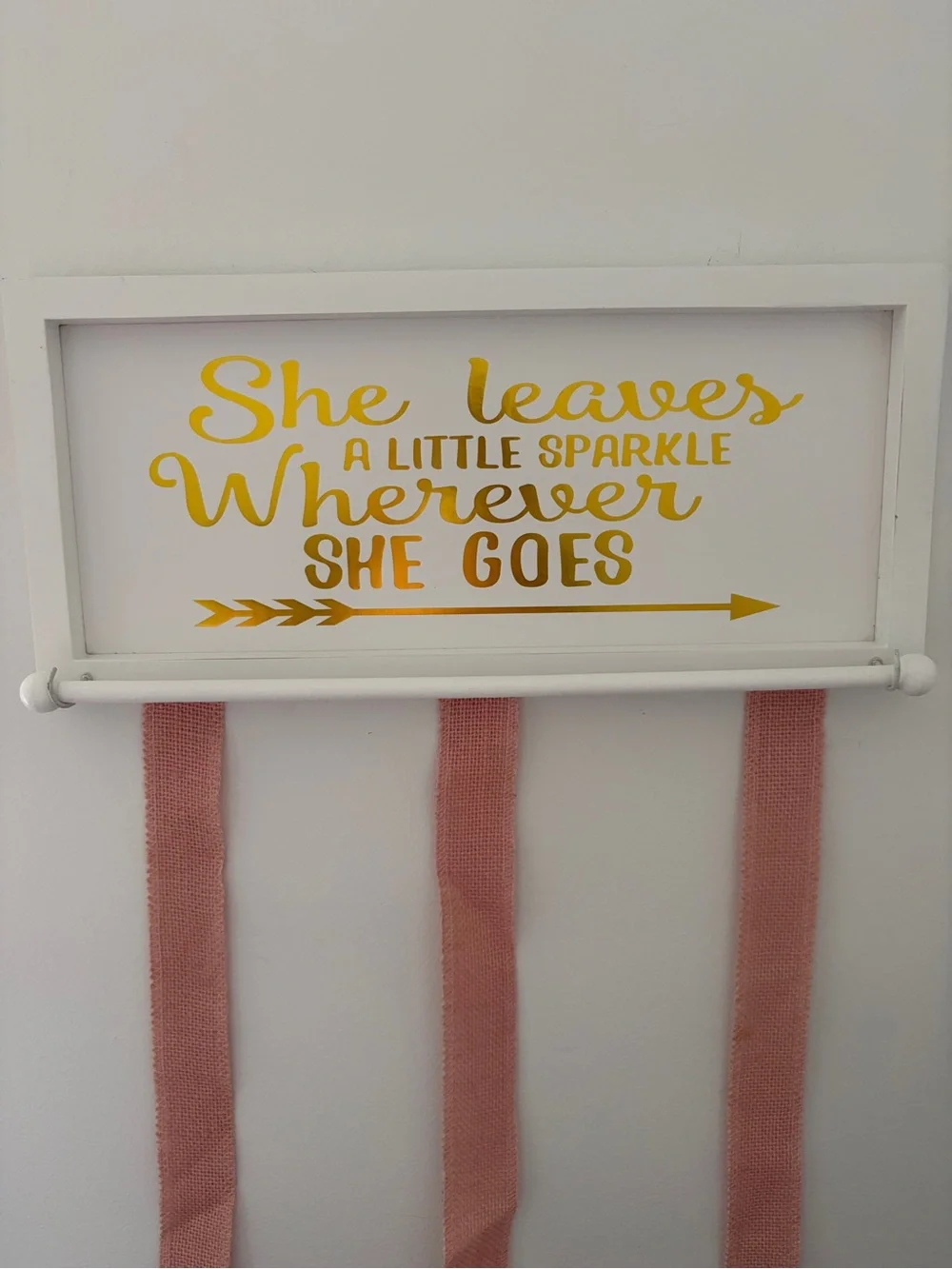 Decorative Wall Sign with Pink Ribbon Hangers - She Leaves a Little Sparkle